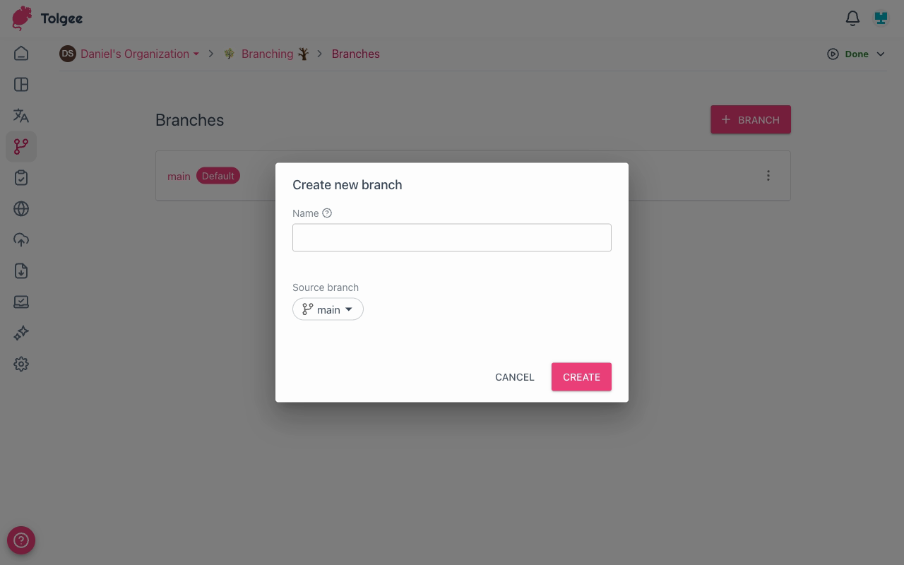 Create new branch dialog